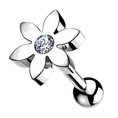 Das ist ein Tragus Piercing Blume