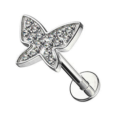 Das ist ein Tragus Piercing Stecker Silber Schmetterling
