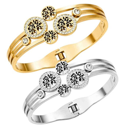 Damen Armband Lebensbaum Armreif Edelstahl mit Kristallen