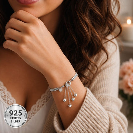 Damen Armband 925 Sterling Silber filigran mit 5 Herzen