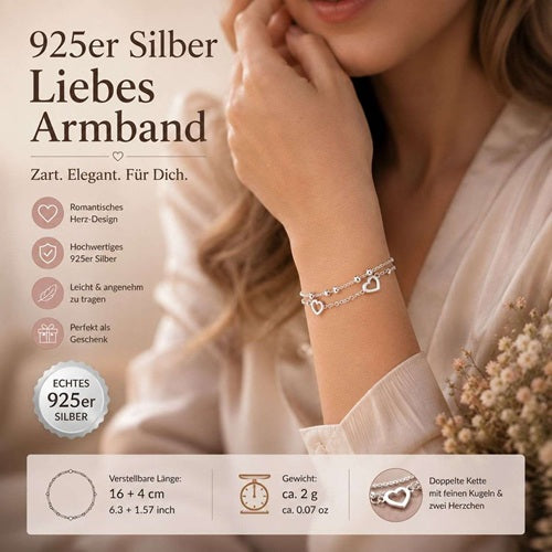 925 Sterling Silber Damen Armband mit Herzen & Kugeln verstellbar