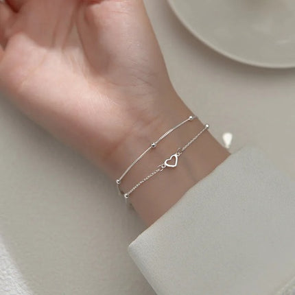 925 Sterling Silber Damen Armband mit Herzen & Kugeln verstellbar