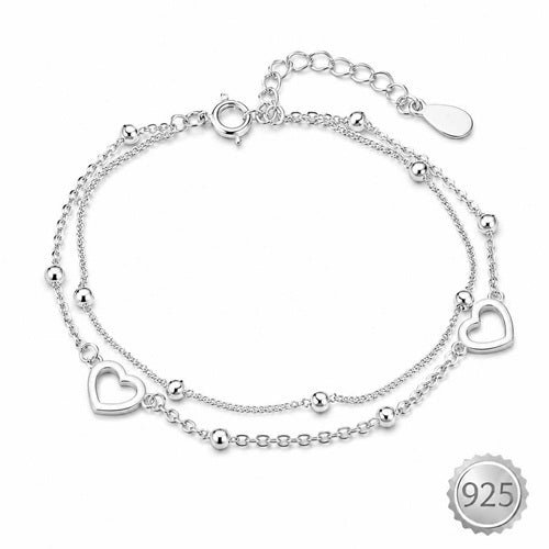 925 Sterling Silber Damen Armband mit Herzen & Kugeln verstellbar