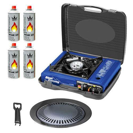 Alpencamping ( Blau ) + Grillplatte + 4 Gasflaschen