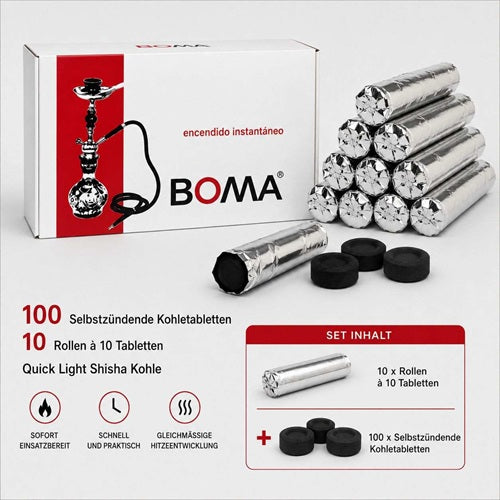 Shisha Kohle Selbstzündende Kohletabletten 100 Stück 40 mm Quick 1,2 kg