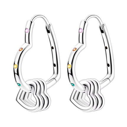 Herz Creolen 925 Silber bunte Kristalle Damen Ohrringe mit 3 kleinen Herzen