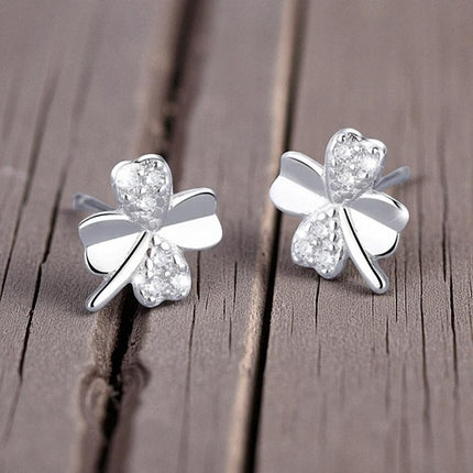 Kleeblatt Ohrstecker 925 Sterling Silber Damen Ohrringe mit Kristallen