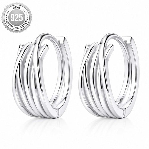 Ohrringe 925 Sterling Silber Creolen Mehrreihig Klappcreolen Elegant