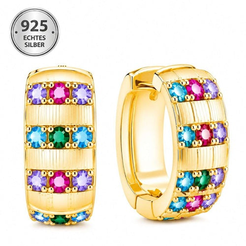 Creolen Ohrringe Bunte Zirkonia 925 Sterling Silber Vergoldet Elegant
