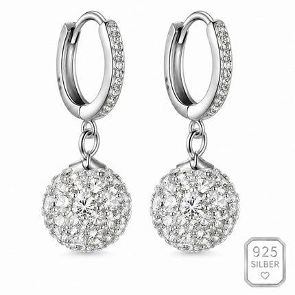 Creolen Damen 925 Silber Zirkonia Ohrringe Kugelanhänger Silbercreolen