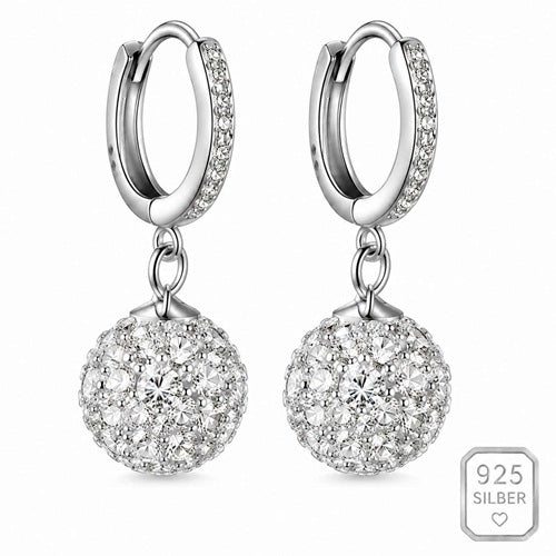 Creolen Damen 925 Silber Zirkonia Ohrringe Kugelanhänger Silbercreolen