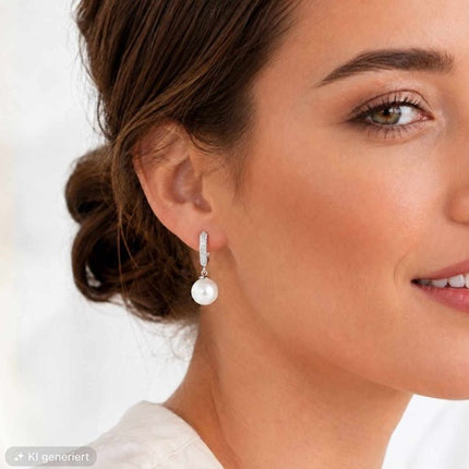 Ohrringe Damen Creolen 925 Silber Klappcreolen mit Perlen Anhänger elegant
