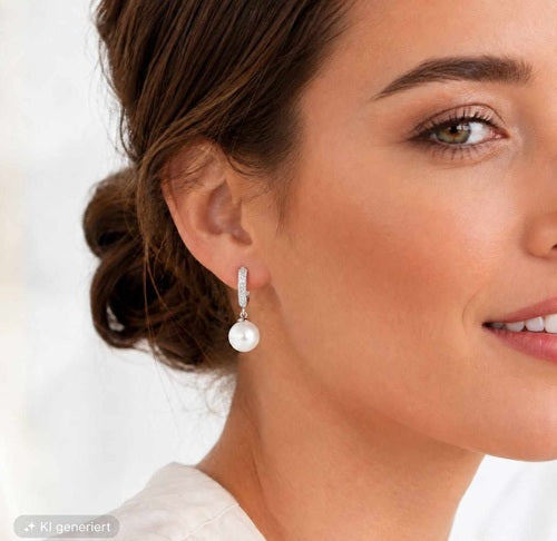 Ohrringe Damen Creolen 925 Silber Klappcreolen mit Perlen Anhänger elegant