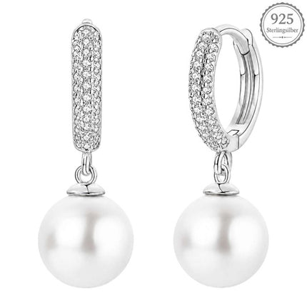 Ohrringe Damen Creolen 925 Silber Klappcreolen mit Perlen Anhänger elegant