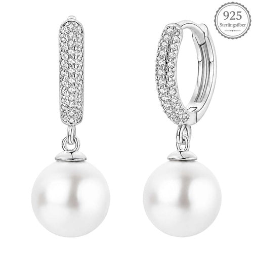Ohrringe Damen Creolen 925 Silber Klappcreolen mit Perlen Anhänger elegant