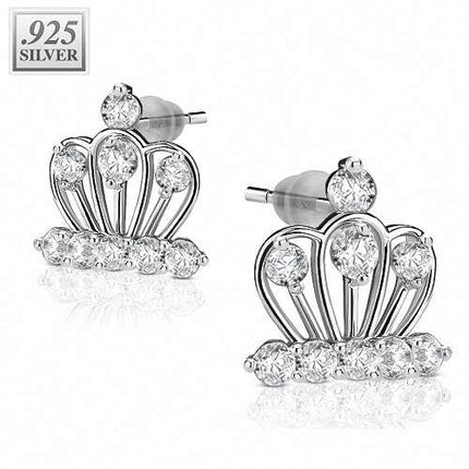 Ohrstecker Silber 925 Krone mit klaren Zirkonia Kristallen