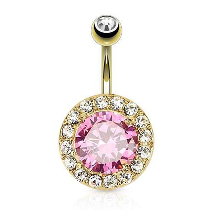 Bauchnabelpiercing Banane Stecker vergoldet XXL Rosa Kristall