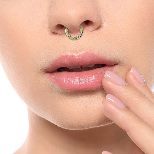 585 Gold 14 Karat Nasen Piercing Ohr Ring Strass Kristall Septum Clicker