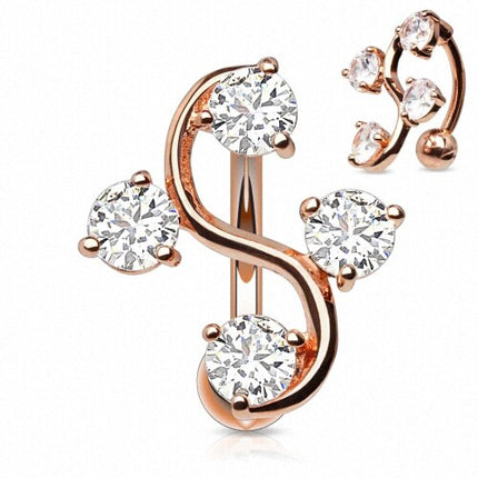 Bauchnabelpiercing Top Down Rosegold 4 eingefasste Kristalle