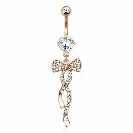 Bauchnabelpiercing Roségold IP Kristall Anhänger mit Schleife