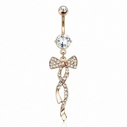 Bauchnabelpiercing Roségold IP Kristall Anhänger mit Schleife