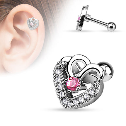 Tragus Cartilage Piercing Ohr Stecker Herz mit Kristallen