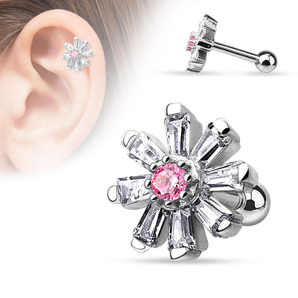Tragus Cartilage Piercing Ohr Princess Cut Stecker Blüte mit Kristallen