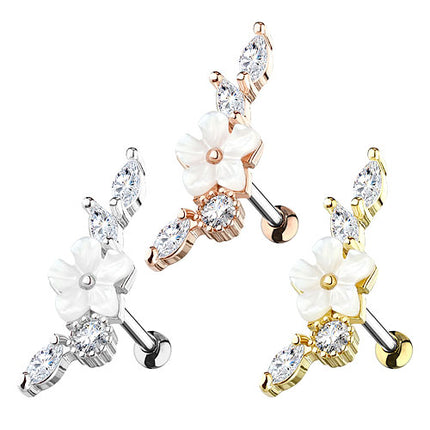 Knorpel Ohrstecker Tragus Piercing Vintage Blume mit Kristallen