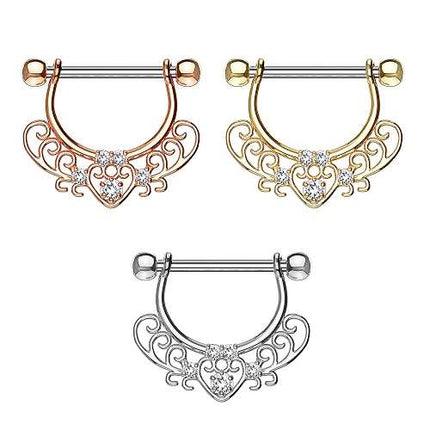 Brustwarzenpiercing Barbell Kristall Herz Tribal Anhänger filigran