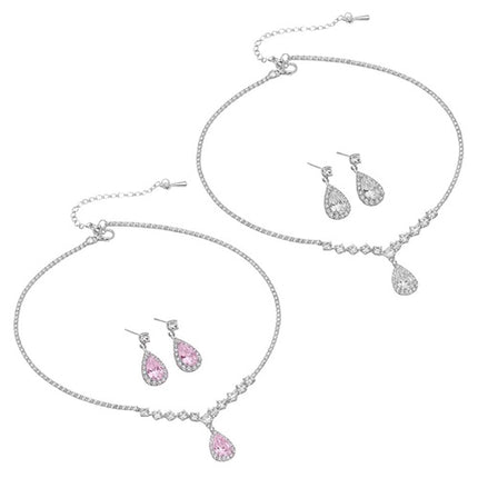 Elegantes Schmuck Set mit Halskette & Ohrringen Tropfen Design mit Zirkonia
