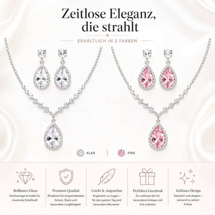 Elegantes Schmuck Set mit Halskette & Ohrringen Tropfen Design mit Zirkonia