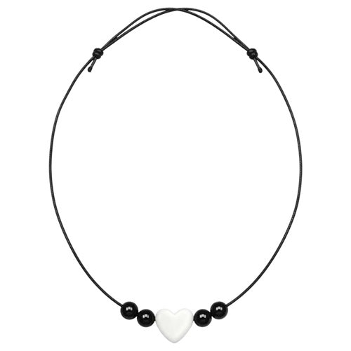 Unisex Halskette mit Keramik Herz Surfer Kordelkette Boho verstellbar