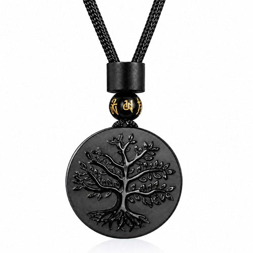 Lebensbaum Kette Baum des Lebens Halskette Obsidian Naturstein Unisex