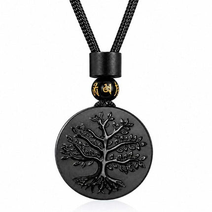 Lebensbaum Kette Baum des Lebens Halskette Obsidian Naturstein Unisex