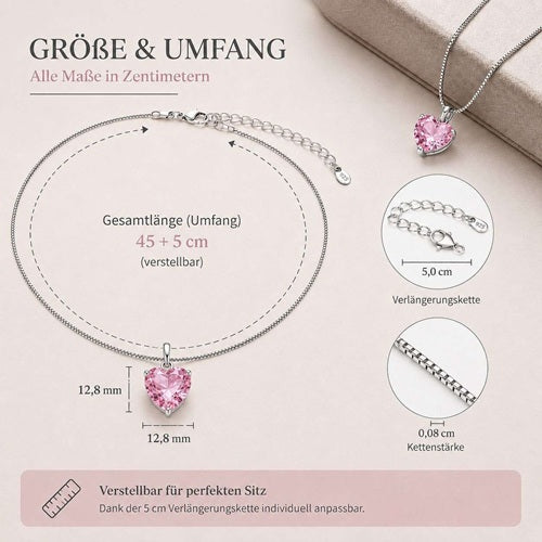 Herzkette Rosa Herzanhänger 925 Sterling Silber Damen Halskette