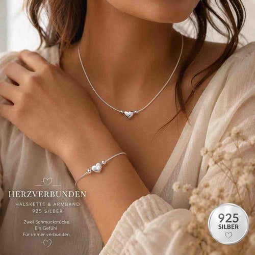 Schmuckset für Damen 925 Silber Herz Kette Armband Geschenk