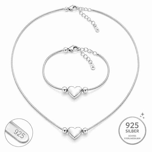 Schmuckset für Damen 925 Silber Herz Kette Armband Geschenk