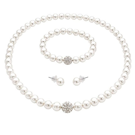Schmuckset Perlenschmuck für Damen mit Strass, Kette, Armband und Ohrsteckern