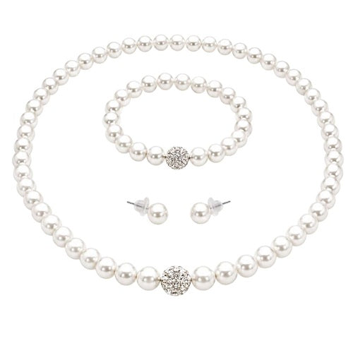 Schmuckset Perlenschmuck für Damen mit Strass, Kette, Armband und Ohrsteckern