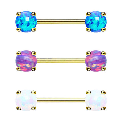 Brustwarzenpiercing Intimpiercing Hantel Barbell vergoldet mit Opal Kugeln