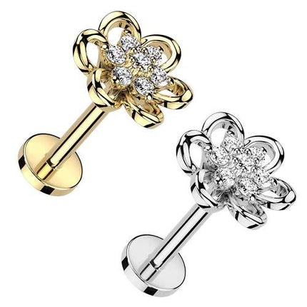 Helix Ohr Tragus Knorpel Labret Piercing Stecker Kristall Blume Flach