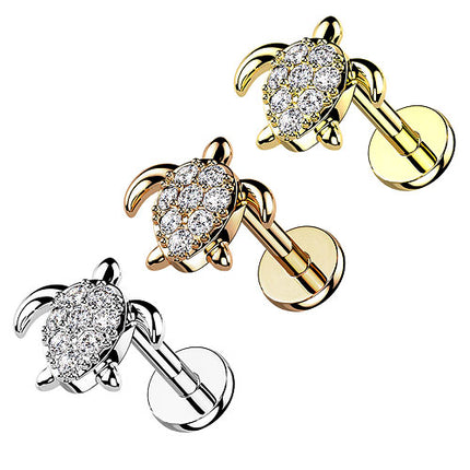 Labret Helix Monroe Piercing Ohrstecker flach Kristall Schildkröte Innengewinde