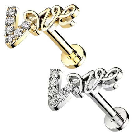 Helix Tragus Ohr Knorpel Piercing Stecker Kristall Love Schriftzug