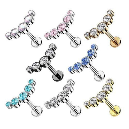 Helix Knorpel Ohr Piercing Bogen Stecker flach 5 Kristalle Innengewinde
