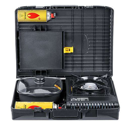 Campingkocher Gaskocher Mega Set BBQ Grillpfanne + Kochtopf + Kochgeschirr