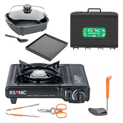 Campingkocher Gaskocher Mega Set BBQ Grillpfanne + Kochtopf + Kochgeschirr
