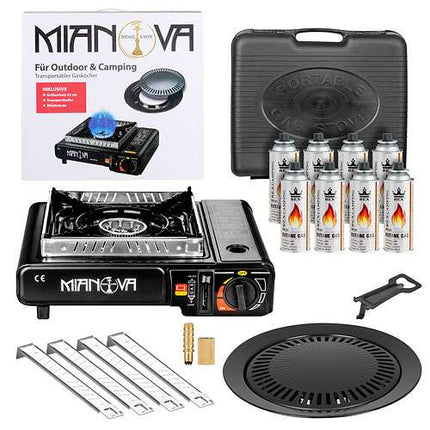 Gaskocher Campingkocher Set Koffer Grillplatte Kocher BBQ Herd 2 in 1 LPG Anschluss