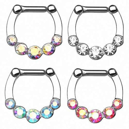 Nasenpiercing Ring Septum Clicker Schild 5 CZ Kristalle