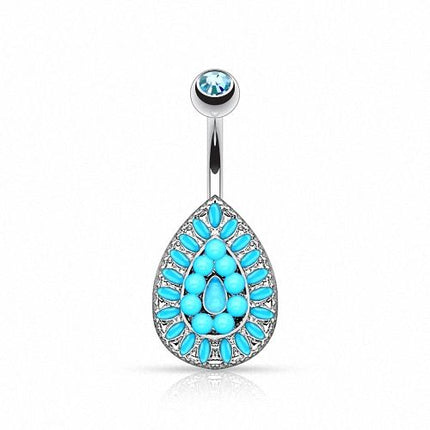 Vintage Bauchnabelpiercing Tropfen mit Steinen Türkis
