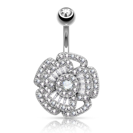 Wunderschönes Bauchnabelpiercing Camellia Blume mit vielen Kristallen